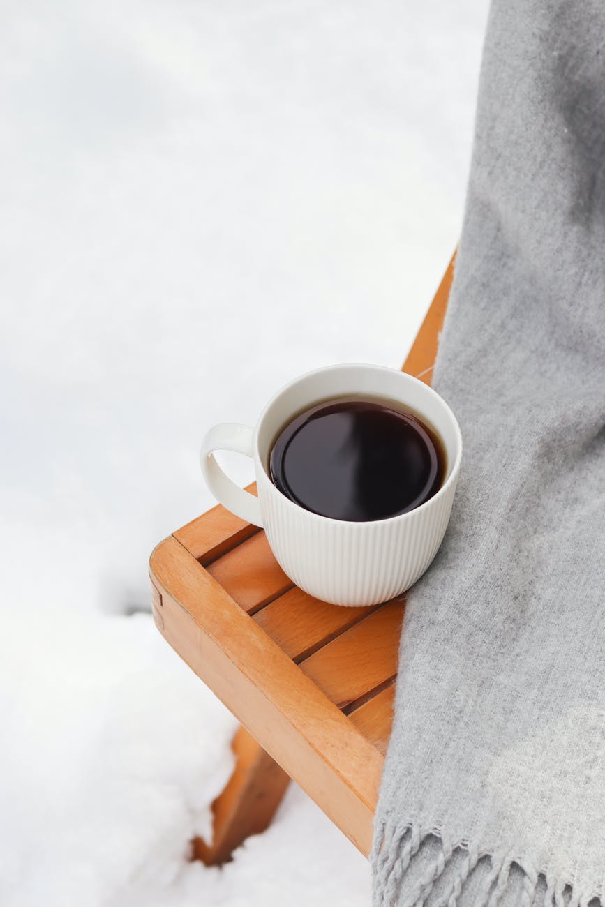 coffee on table in snow